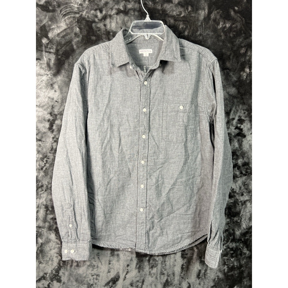 Merona Gray Chambray Button Down Shirt Men's Casual Workwear Minimalist Large.